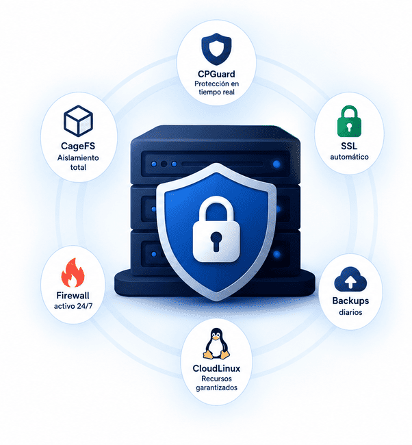 CPGuard, CageFS, SSL, Firewall, Backups and CloudLinux — miHosting server security